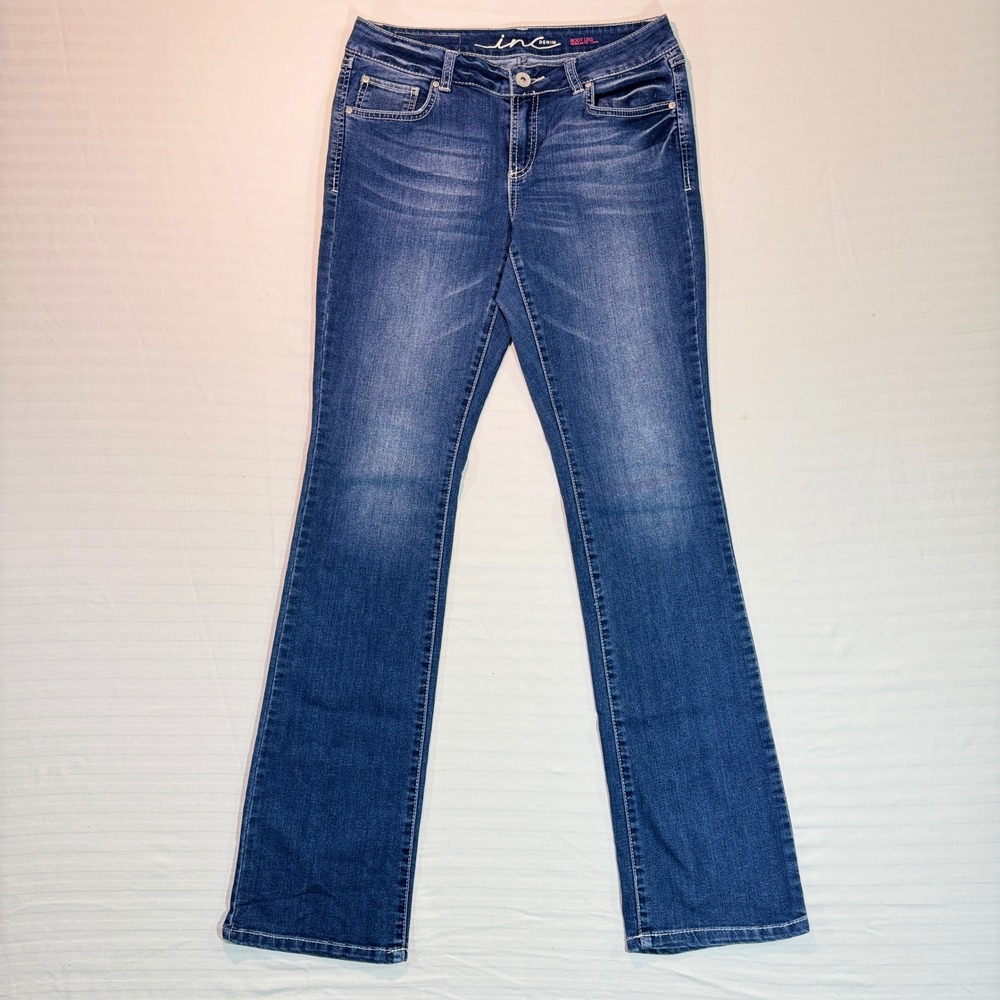 Y2K Dark Wash Bootcut Jeans Low Rise Contrast Stitch Flap Pockets - Picture 3 of 7